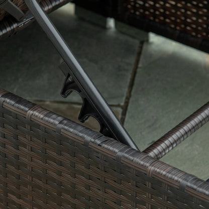 Outsunny Lettino Prendisole in Rattan PE con Schienale Reclinabile su 5 Posizioni, 195x68x31cm, Marrone