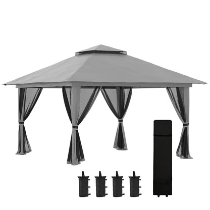 Outsunny Gazebo Pieghevole 4x4 con Borsa da Trasporto, Picchetti, Funi e Sacchi di Sabbia Inclusi, 392x392x283 cm, Grigio