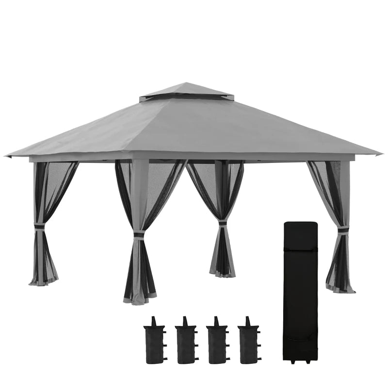 Outsunny Gazebo Pieghevole 4x4 con Borsa da Trasporto, Picchetti, Funi e Sacchi di Sabbia Inclusi, 392x392x283 cm, Grigio