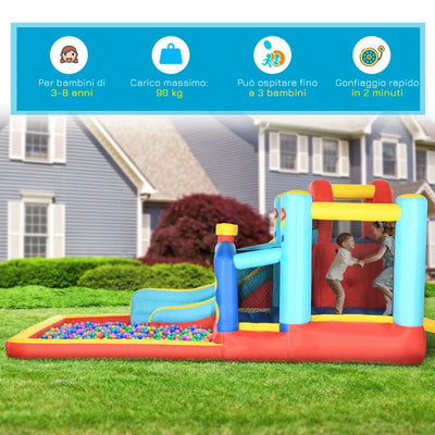 Outsunny Castello Gonfiabile per Bambini 3-8 Anni con Trampolino, Scivolo e Piscina, 435x245x200cm