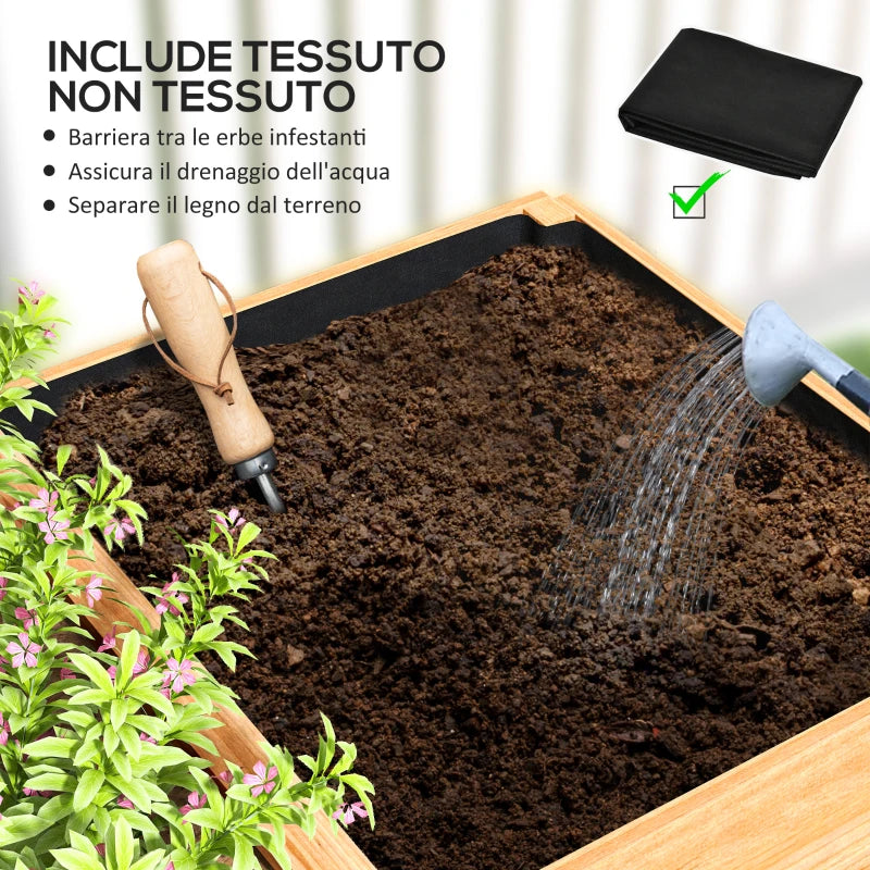 Outsunny Fioriera da Esterno in Legno di Abete Divisa in 3 Aree con Strato in Tessuto non Tessuto, 140x60x40 cm