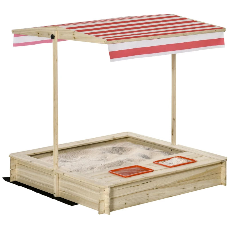 Outsunny Sabbiera per Bambini 3-8 Anni con Tettuccio Regolabile, in Legno di Abete e Poliestere, 118x118x118 cm
