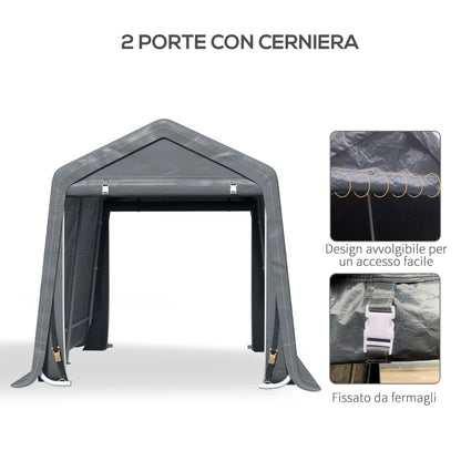 Outsunny Tendone Garage per Auto, Moto e Attrezzi in Metallo e Tessuto PE, 280x240x240cm, Grigio