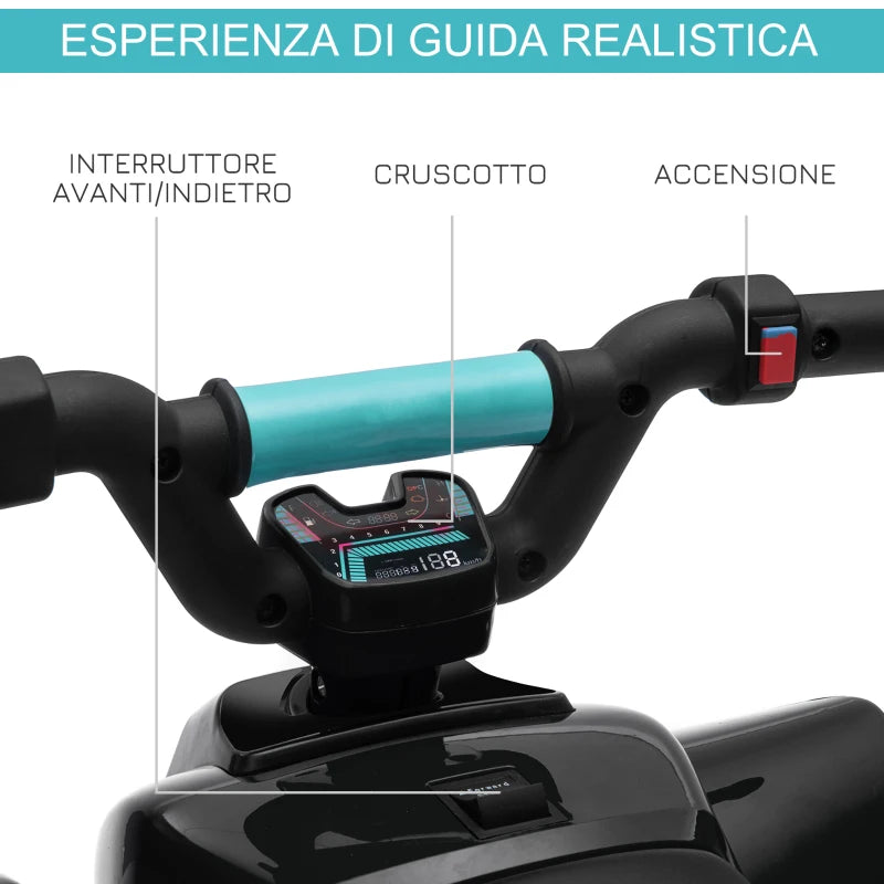 HOMCOM Quad Elettrico per Bambini 18-36 Mesi con Batteria Ricaricabile da 6V, 72x40x45.5 cm, Nero