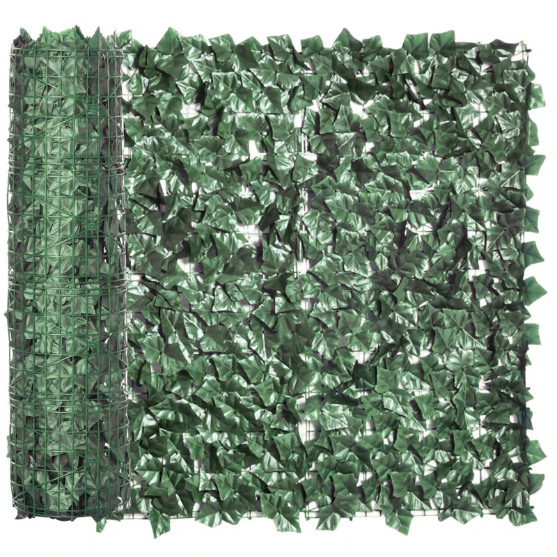 Outsunny Rotolo di Siepe Artificiale per Balcone e Giardino in PE Anti-UV, Siepe Finta con Foglie Verde Scuro 300x100cm