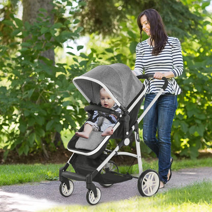 HOMCOM Carrozzina per Bambini 0-36 Mesi Pieghevole e Regolabile, in Metallo e Poliestere, 80x51x102 cm, Grigio