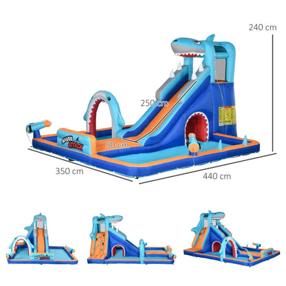 Outsunny Castello Gonfiabile per Bambini 3-8 Anni con Gonfiatore, Scivolo, Piscina e Parete da Arrampicata