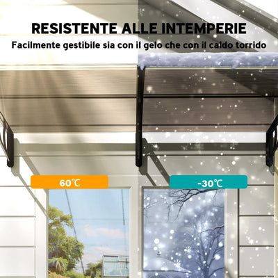 Outsunny Pensilina da Esterno per Finestre e Porte, in Policarbonato e Alluminio, 200x96x27cm, Marrone