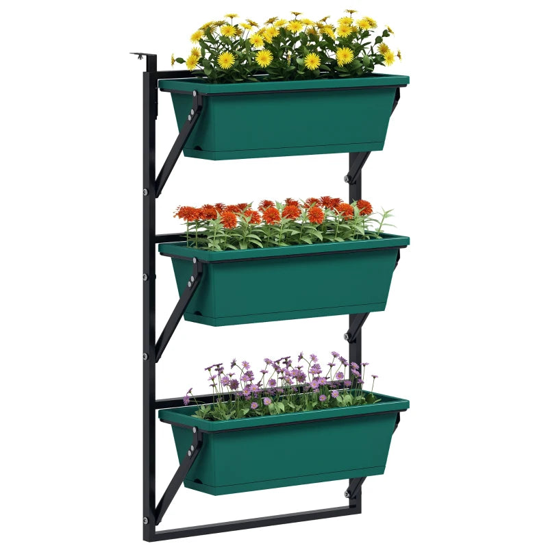 Outsunny Fioriera da Esterno Verticale e 3 Vasi per Piante in Plastica con Fori di Drenaggio, 56x42x100 cm, Verde