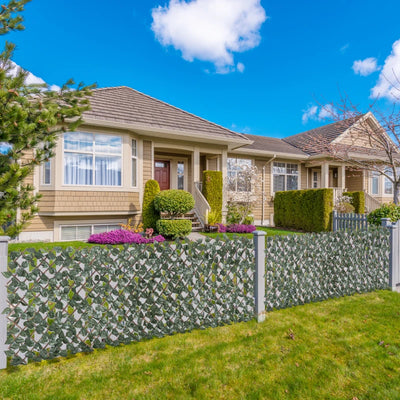 Outsunny Finta Siepe 8 Pezzi Parete Verde Estensibile per Esterni, in Legno e Poliestere, 200x100cm