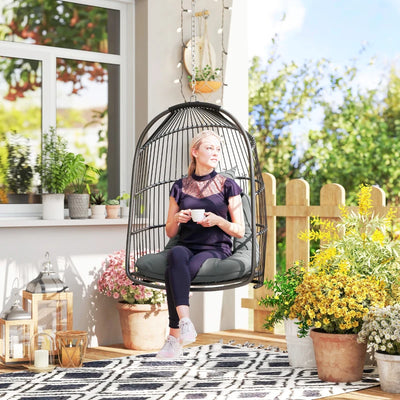 Outsunny Sedia Sospesa a Dondolo Pieghevole da Interno ed Esterno con Cuscino e Poggiatesta, Grigio Scuro