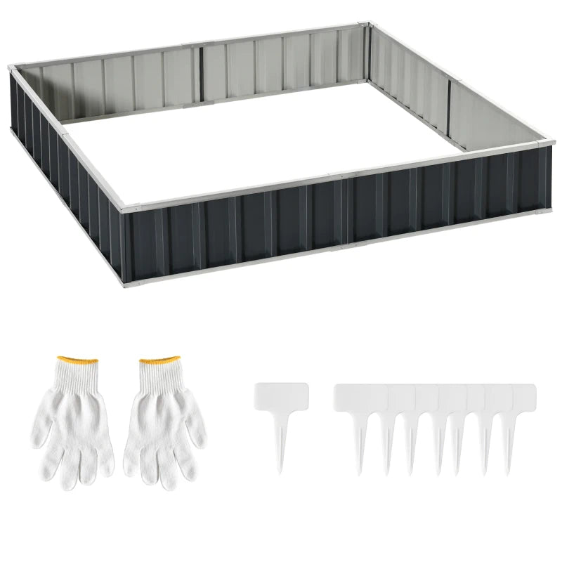 Outsunny Aiuola Rialzata, Modulabile r Senza Fondo in Acciaio Zincato, 258x90x30 cm, Grigio Scuro