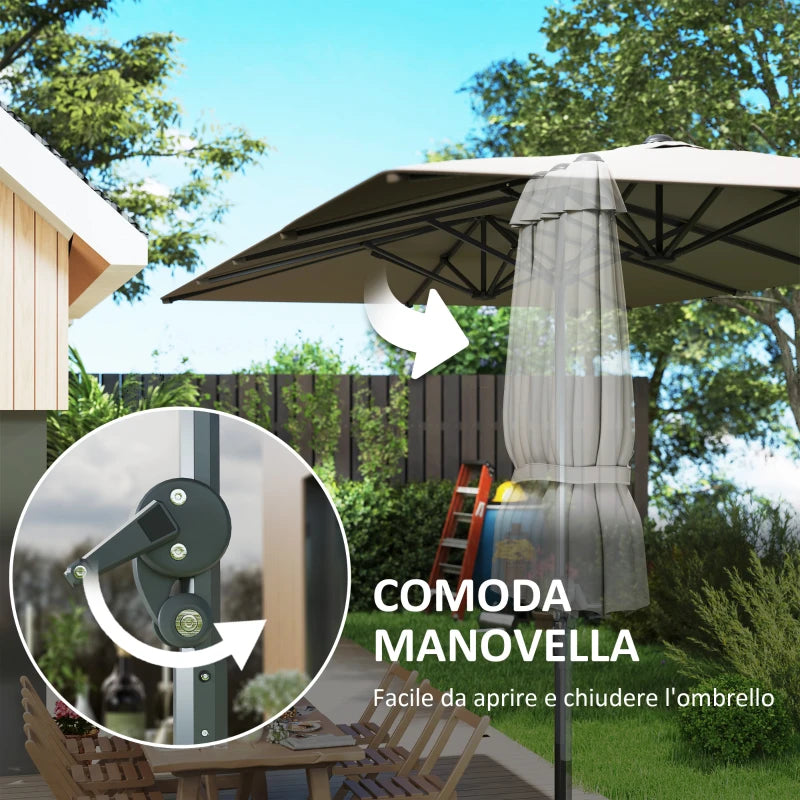 Outsunny Ombrellone Doppio da Giardino 4.5x2.6 m, Apertura a Manovella e 12 Stecche, Grigio