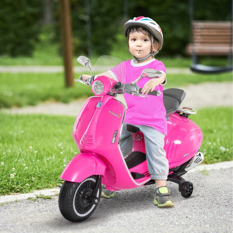HOMCOM Moto Elettrica per Bambini con Licenza Ufficiale Vespa, 2 Rotelle, Luci e Suoni, 108x49x75 cm, Rosa
