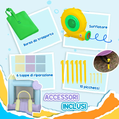 AIYAPLAY Castello Gonfiabile per Bambini 3-8 Anni con Soffiatore, Scivolo e Area di Salto, Picchetti e Borsa