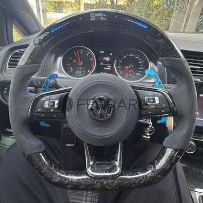 Volante per Volkswagen, Carbonio Diagonale, Filo Nero, Punzonatura, LED