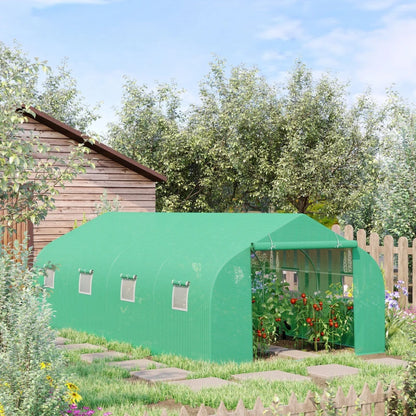 Outsunny Serra a Tunnel con 8 Finestrelle Laterali e Ingresso Avvolgibile, in PE e Acciaio, 6x3x2 m, Verde