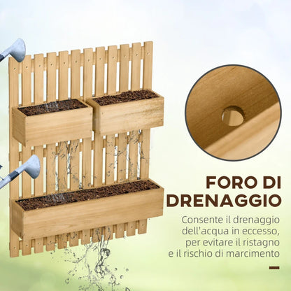 Outsunny Fioriera da Esterno Verticale in Legno con 3 Vasi Rimovibili, 60x16x80cm