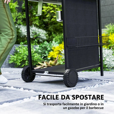 Outsunny Barbecue a Gas con 4 Bruciatori Indipendenti e Coperchio con Termometro, 108x54x97 cm, Nero