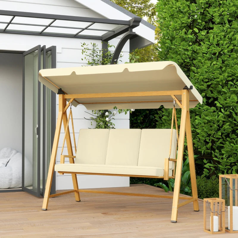 Outsunny Dondolo da Giardino 3 Posti con Tettuccio Regolabile e Cuscini, 195x120x170 cm, Beige