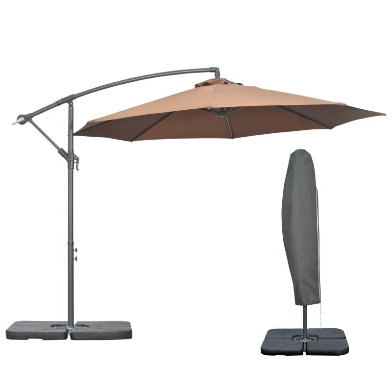 Outsunny Ombrellone Decentrato a 6 Stecche con Manovella e Base a Croce, in Metallo e Poliestere, Ø292x247 cm, Caffè