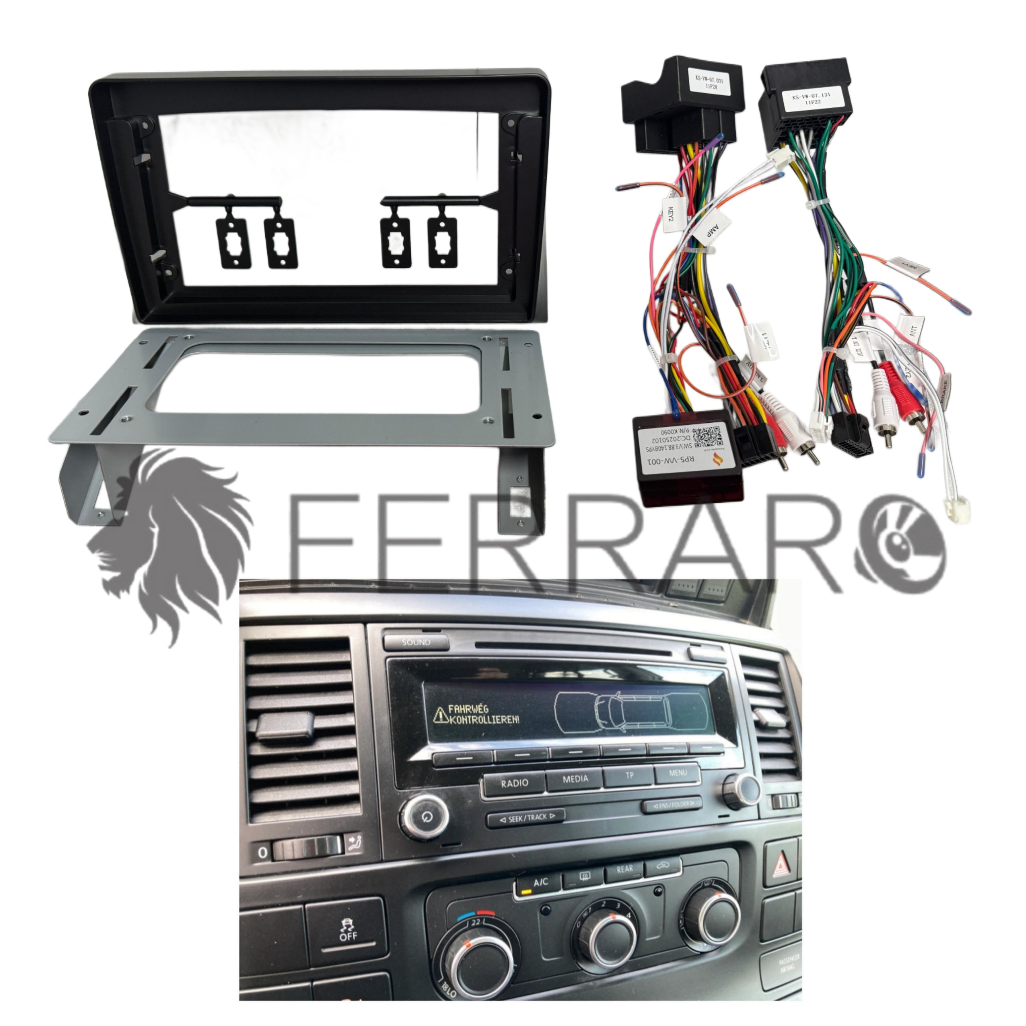Kit Montaggio Autoradio 9"Pollici Volkswagen Multivan T5 (2003-2015), Mascherina, Cablaggio per Autoradio Android