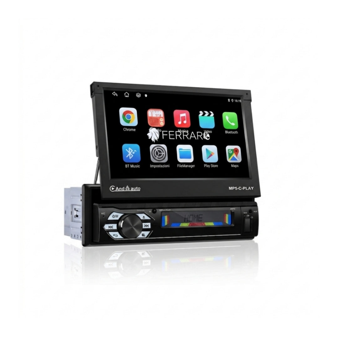 Autoradio Universale Motorizzato (Android) 1Din 7"Pollici, Bluetooth, CarPlay, Android Auto, 2/64GB Ram