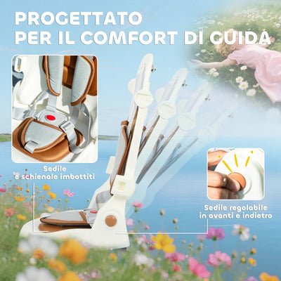 AIYAPLAY Triciclo per Bambini 5 in 1 con Maniglione di Spinta e Copertura Rimovibile, 96.5x49x101 cm, Bianco Crema