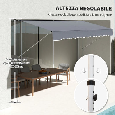 Outsunny Tenda da Sole a Bracci Avvolgibile con Manovella e Struttura Telescopica, 4x1.2m, Grigio