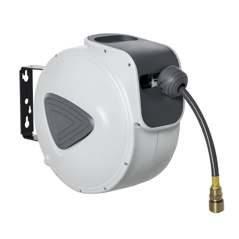 DURHAND Avvolgitubo Automatico 20m + 194cm con Attacco Φ1/4'', Montaggio a Parete e Ruotabile di 180°, Grigio