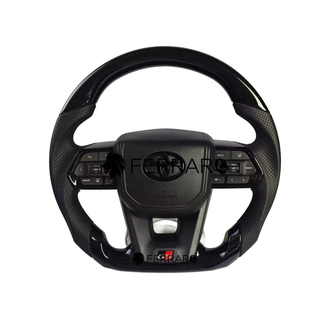 Volante per Toyota, Perforato, Filo Nero, Pelle Nera