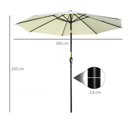 Outsunny Ombrellone da Giardino Inclinabile a 8 Stecche con Manovella, in Metallo e Poliestere, Ø295x250 cm, Beige