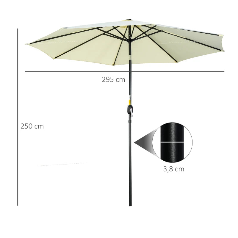 Outsunny Ombrellone da Giardino Inclinabile a 8 Stecche con Manovella, in Metallo e Poliestere, Ø295x250 cm, Beige