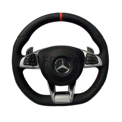(PRENOTA)  Volante per Mercedes, Nero, Filo Nero, Linea Rossa, Perforato