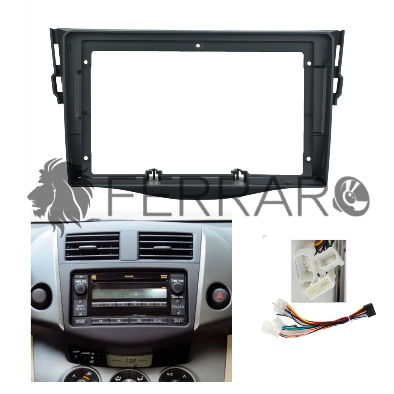 Kit Montaggio Autoradio 9"Pollici Toyota RAV4 (2006-2012), Mascherina, Cablaggio per Autoradio Android