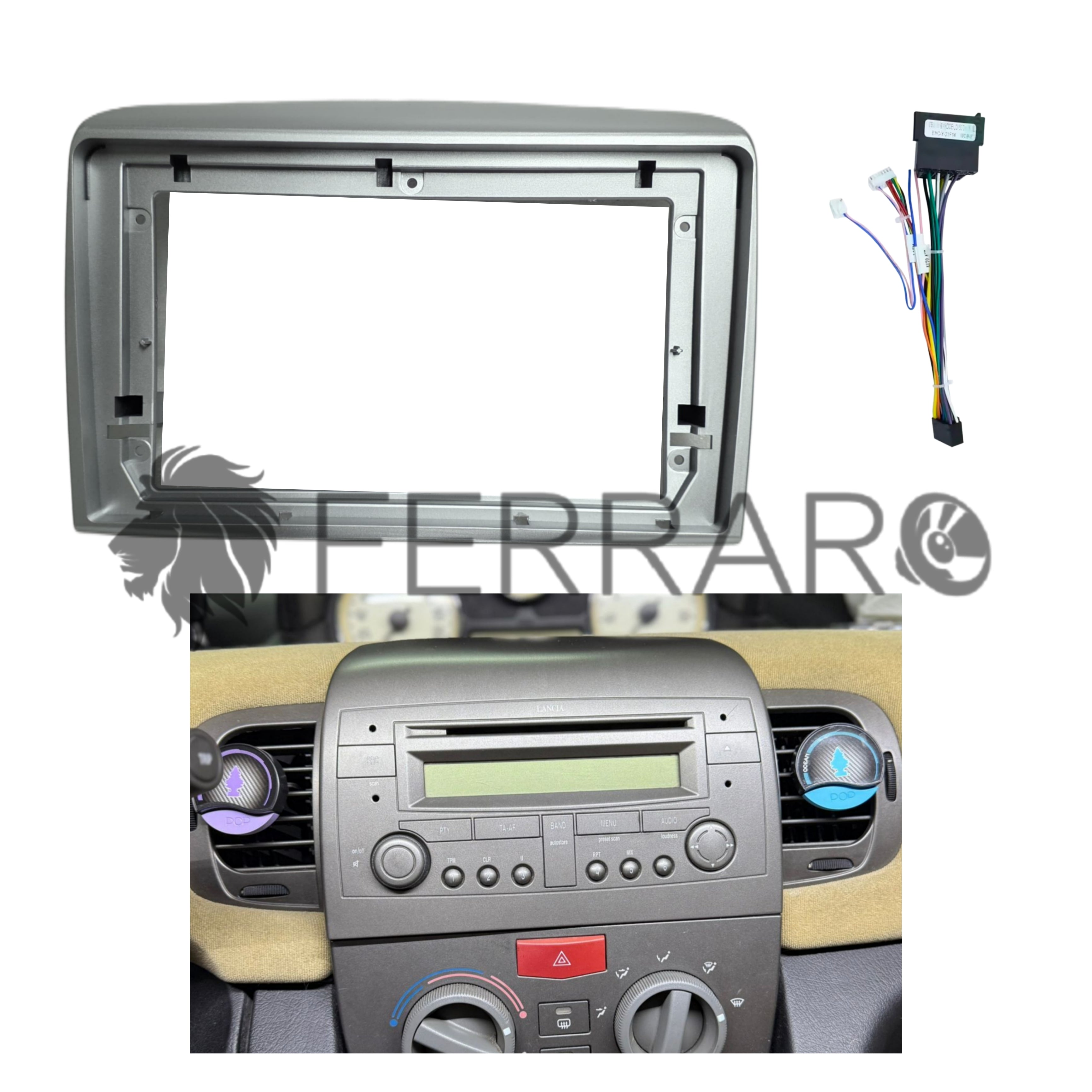 Kit Montaggio Autoradio 9"Pollici Lancia Y (Dal 2003>) Mascherina, Cablaggio per Autoradio Android