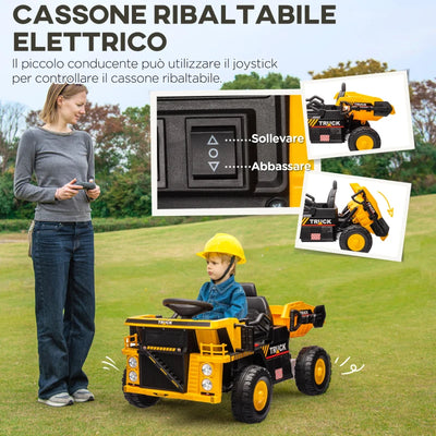 AIYAPLAY Camion per Bambini 3-5 Anni con Motore 12V, Macchina Elettrica per Bambini con Musica e Fari, Giallo