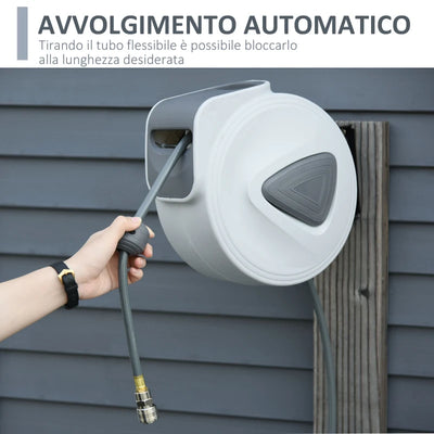 DURHAND Avvolgitubo Automatico 20m + 194cm con Attacco Φ1/4'', Montaggio a Parete e Ruotabile di 180°, Grigio
