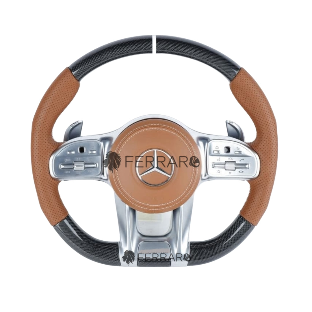 Volante per Mercedes, Nero Pianoforte, Marrone, Perforazione, AMG