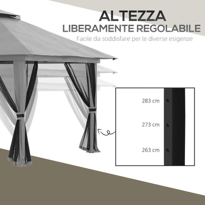 Outsunny Gazebo Pieghevole 4x4 con Borsa da Trasporto, Picchetti, Funi e Sacchi di Sabbia Inclusi, 392x392x283 cm, Grigio