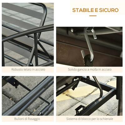 Outsunny Dondolo da Giardino 3 Posti Lettino e Gazebo Design 3 in 1 con Tettuccio, 256x172x248 cm, Grigio Scuro