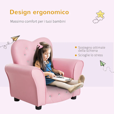 HOMCOM Poltroncina per Bambini Imbottita, Poltrona per cameretta con Rivestimento in PVC e Struttura in Legno, 59x41.5x49cm, Rosa