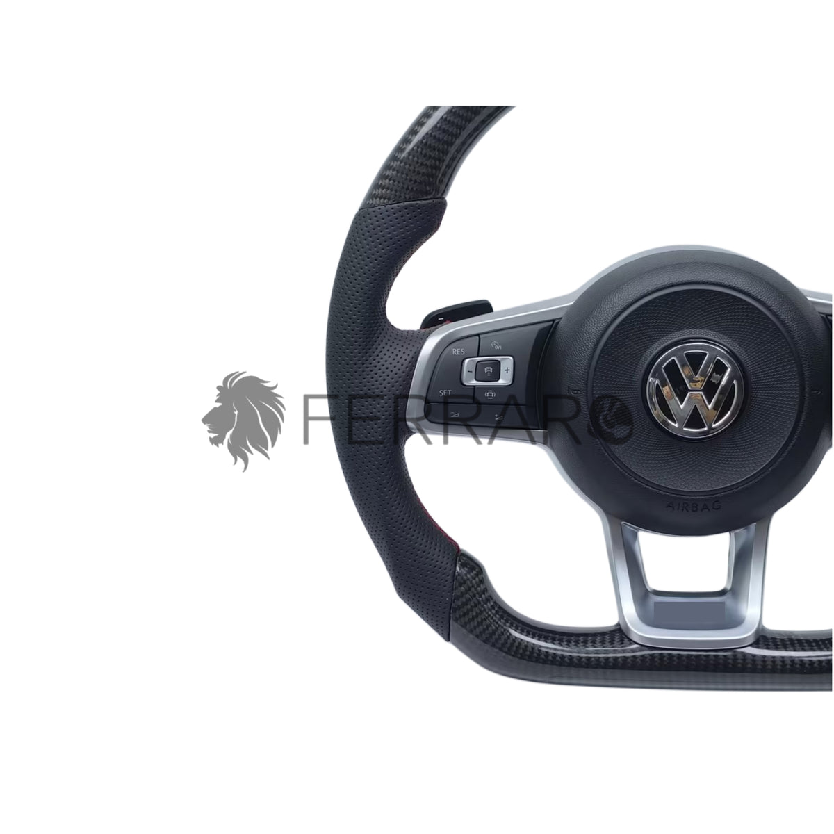 (PRENOTA) Volante per Volkswagen, Carbonio Diagonale, Filo Nero, Punzonatura