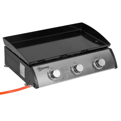 Outsunny Piastra Barbecue a Gas Antiaderente da Tavolo con 3 Bruciatori da 3kW, 62x46x21cm, Nero