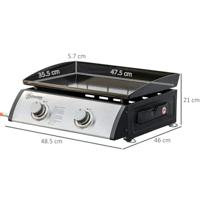 Outsunny Piastra Barbecue a Gas da Tavolo con 2 Bruciatori e Potenza 6kW, 48.5x46x21cm, Nero