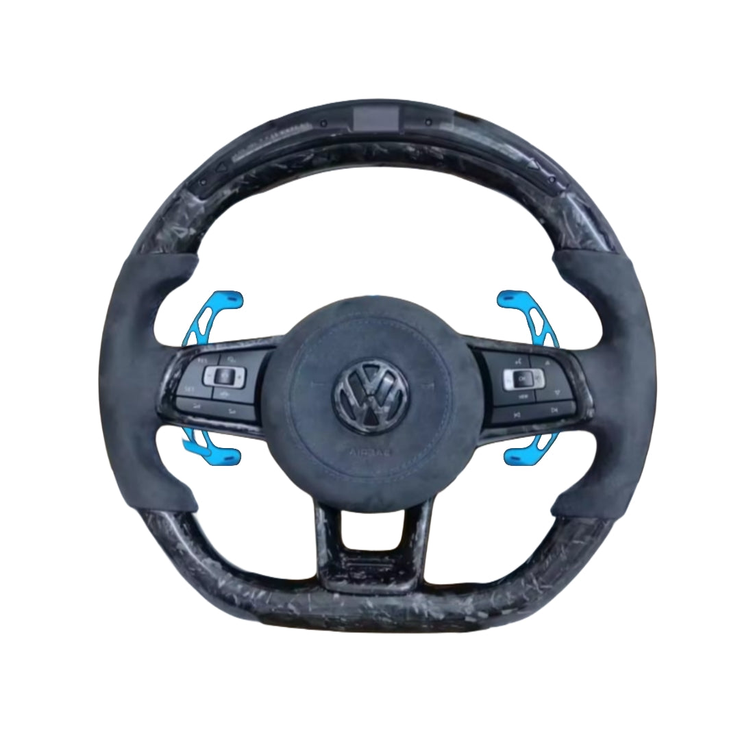 Volante per Volkswagen, Carbonio Diagonale, Filo Nero, Punzonatura, LED