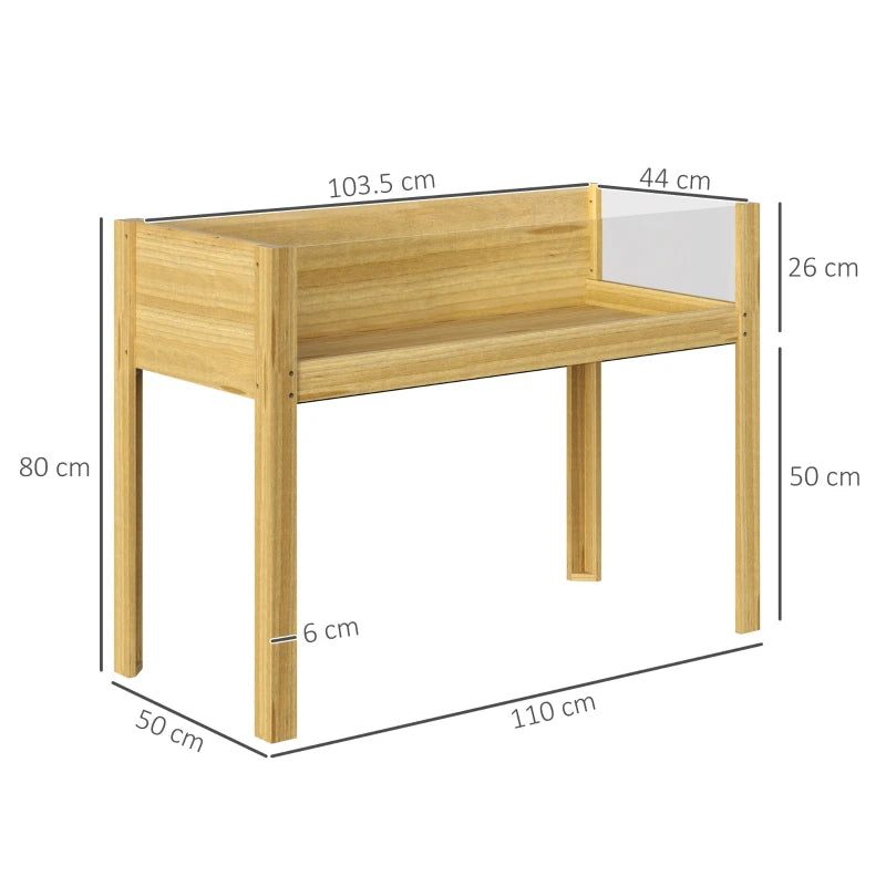 Outsunny Fioriera Rialzata da 118L con 2 Fori di Drenaggio e Pareti Trasparenti, in Legno di Abete, 110x50x80 cm