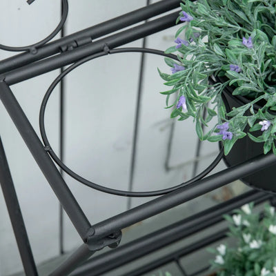 Outsunny Portapiante in Metallo Pieghevole con 3 Vasi e Ripiano Inferiore per Casa e Giardino, 47x37x78.5cm, Nero