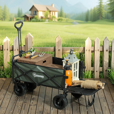 Outsunny Carrello da Giardino da 95L Pieghevole con Pannello Apribile, in Acciaio e Poliestere, 125x48x78-102 cm, Verde