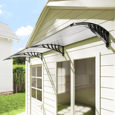 Outsunny Tettoia per Esterni Curva con Viti e Bulloni Inclusi, in Policarbonato, PP e Alluminio, 122x89x24 cm